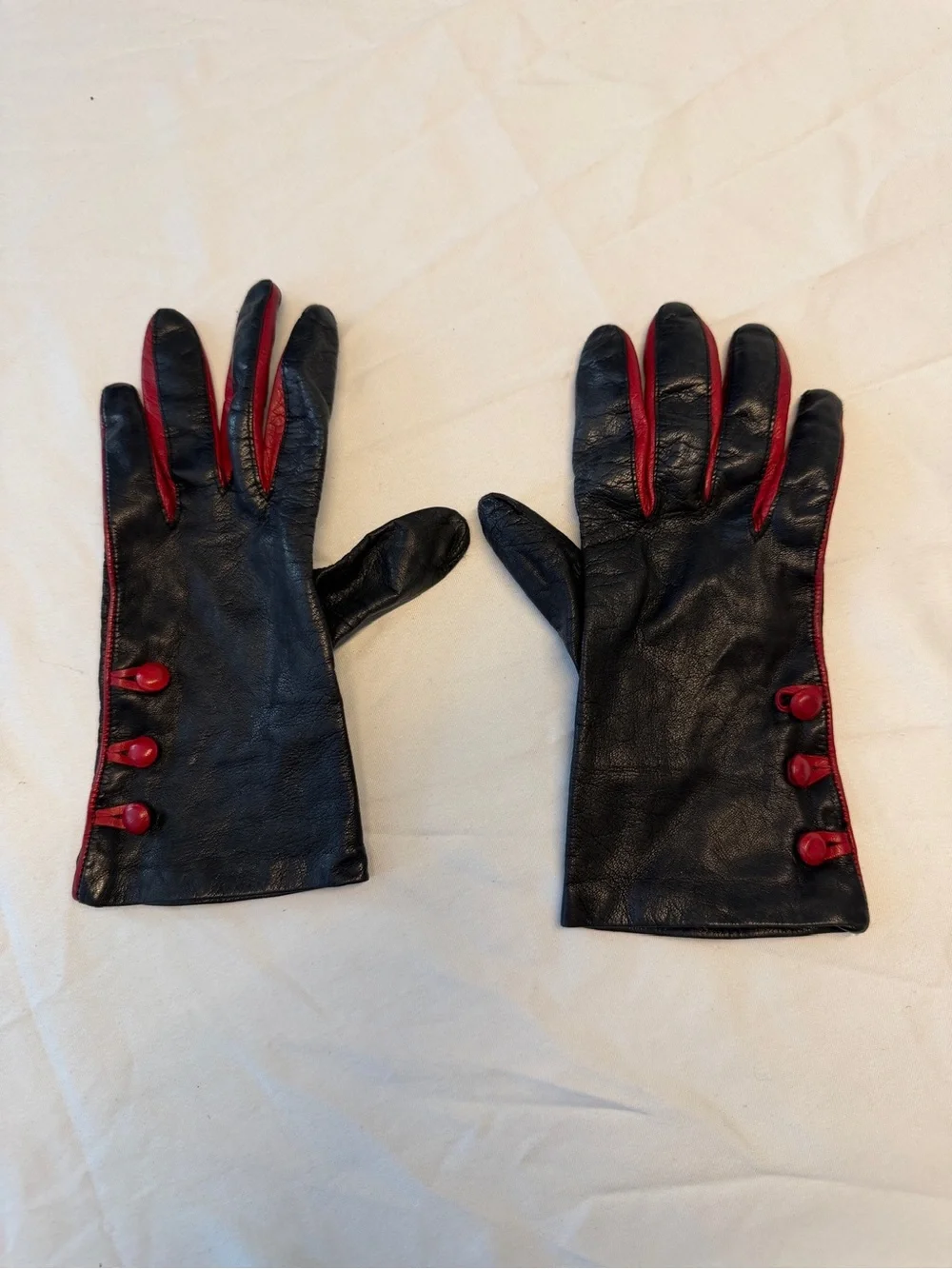 Vintage Nordstrom Made in Italy Black and Red Leather Lined and Button Gloves